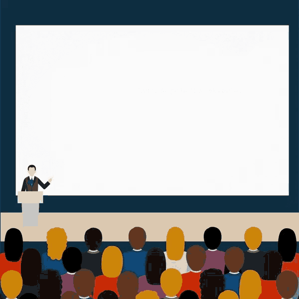 a man stands at a podium giving a presentation to an audience