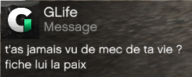 a glife message is displayed on a dark background