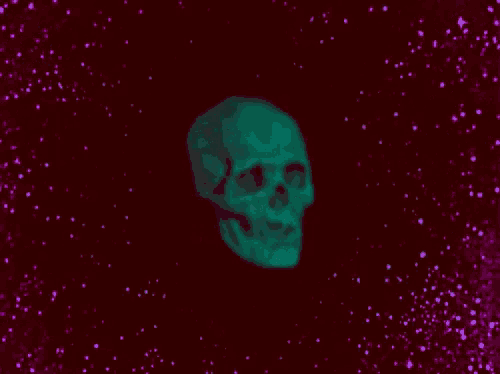 a green skull against a purple background
