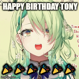 a picture of a girl with green hair and the words happy birthday tony on the bottom