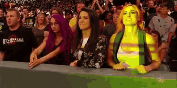 a group of people are watching a wrestling match in a crowd .