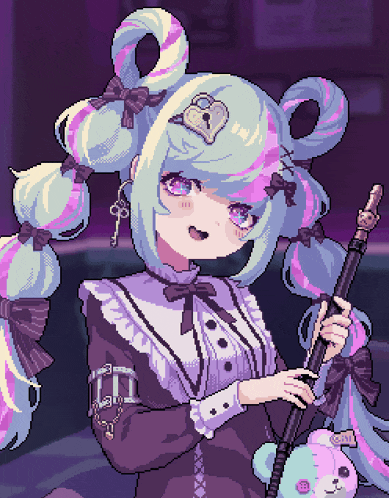 a pixel art drawing of a girl holding a sword