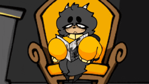 a cartoon character sitting in a chair reading a newspaper