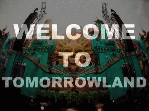 a sign that says welcome to tomorrowland in front of a carnival