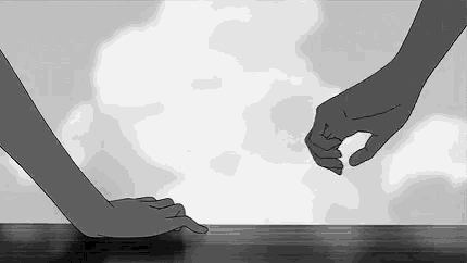 a black and white drawing of two people holding hands .