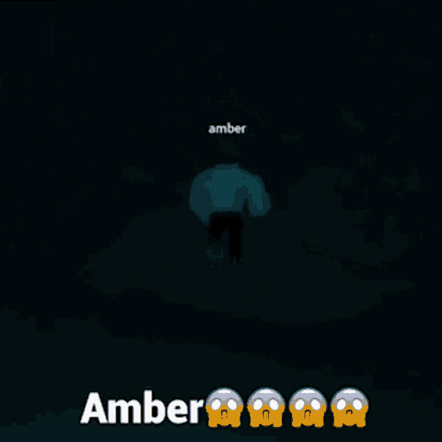 a person is walking in the dark with the name amber on the bottom