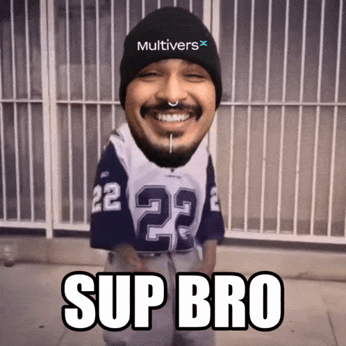 a man wearing a hat that says multivers and a jersey that says 22