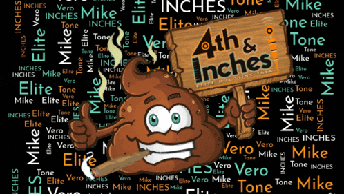 a cartoon poop holding a sign that says 4th and inches