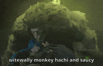 a picture of a monkey with the words " witewally monkey hachi and saucy " below it
