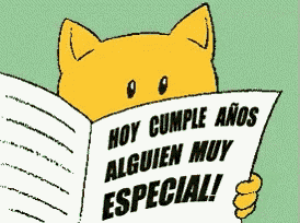 a cat is reading a newspaper which says hoy cumple anos alguien muy especial