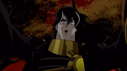 a cartoon character with long black hair and a yellow fist is smoking a cigarette