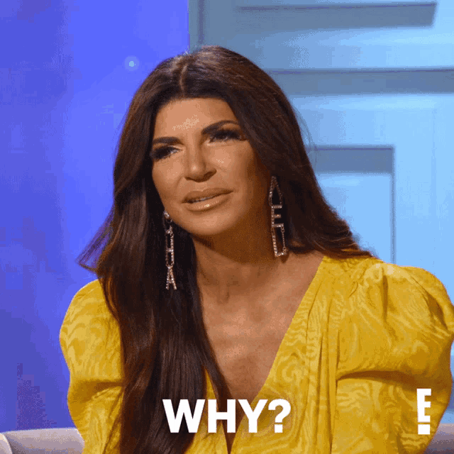 a woman in a yellow dress says why