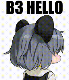 a cartoon of a girl with ears and the words b3 hello above her