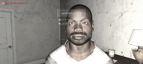 a man with a mustache is being recorded in a room with a red circle that says rec 30 fps