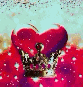 a crown in the shape of a heart on a pink and blue background