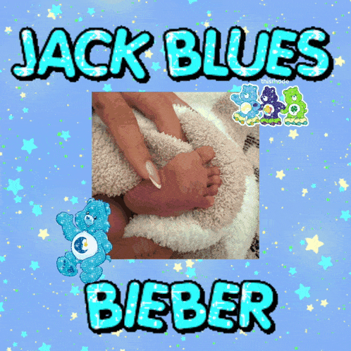 a picture of a baby 's feet with the words jack blues bieber on the bottom