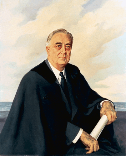 a painting of franklin d. roosevelt holding a piece of paper