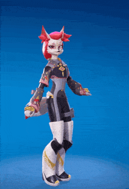 a cartoon character with red hair and white fur is walking