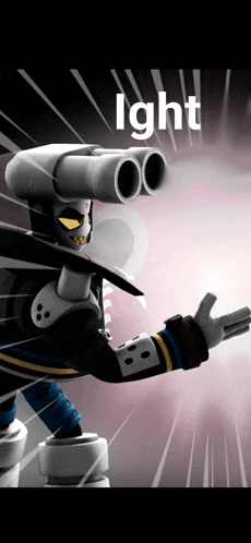 a cartoon character with a gun and the word light behind him