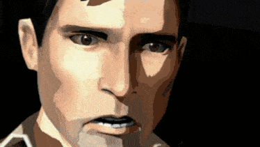 a close up of a man 's face with an angry look on his face