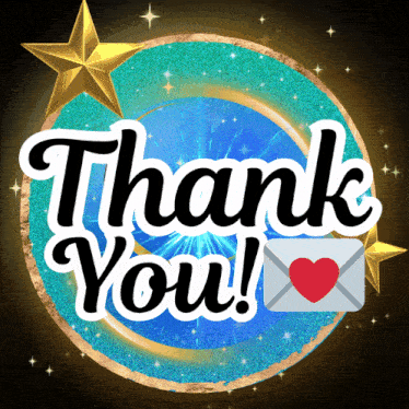 a sticker that says thank you with an envelope and heart