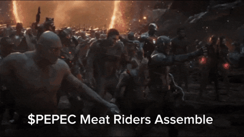 captain america stands in front of a crowd with the words $pepec meat riders assemble
