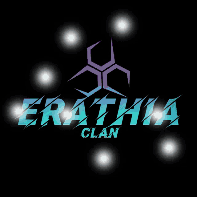 a logo for erathia clan with a purple hexagonal symbol