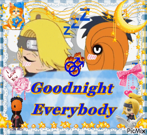 a picture that says goodnight everybody with cartoon characters on it