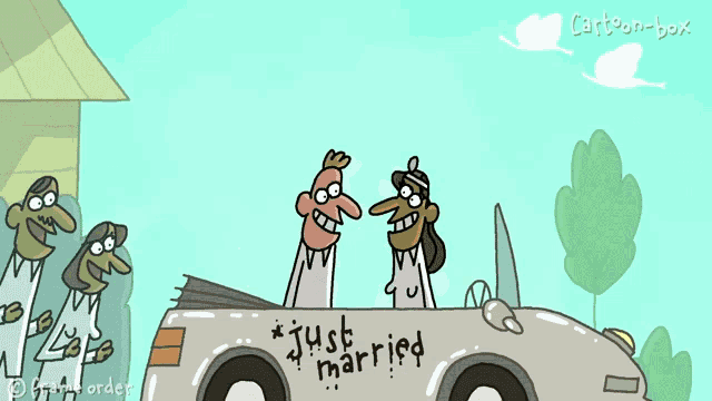 a cartoon of a car that says " just married "