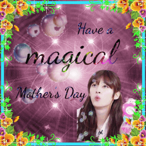 a mother 's day card with a girl blowing soap bubbles
