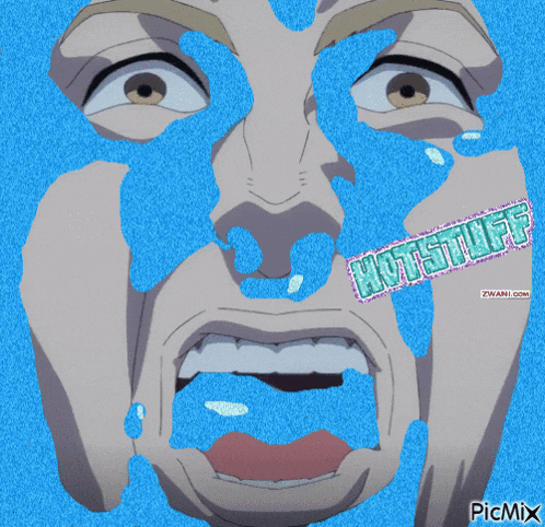 a picture of a man 's face with the word hotstuff written on it