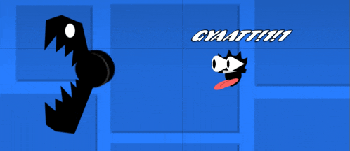 a blue background with a cartoon character and the word gyaatty