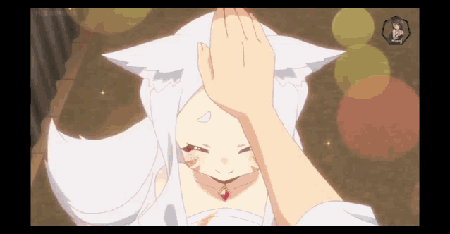 a girl with white hair is covering her face with her hands