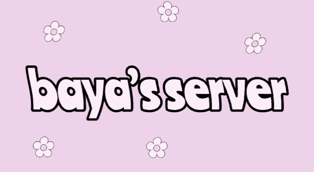 the word bayar 's server is surrounded by white flowers on a pink background