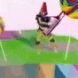 a person is standing on top of a green field holding a balloon .