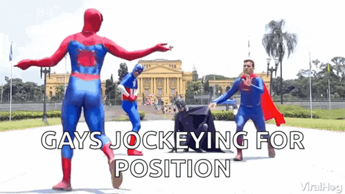 a group of superheroes are jockeying for position