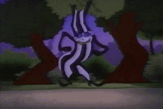 a cartoon of a skunk dancing in a forest