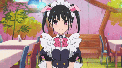 a girl in a maid costume with pig ears on her head