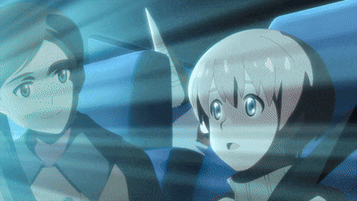 a boy and a girl are looking at each other in a cartoon