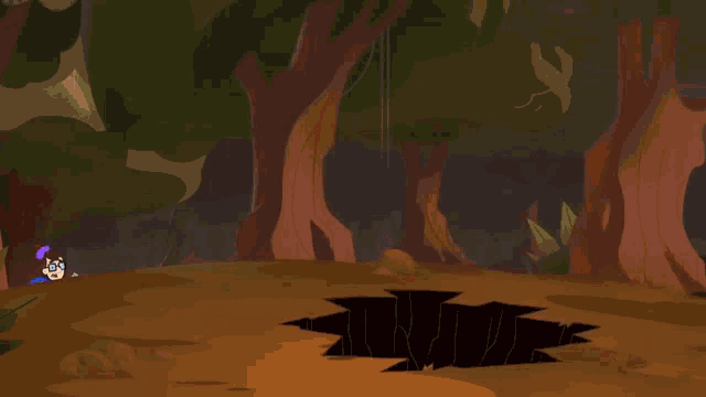 a cartoon character with glasses and a cape is looking into a hole in the ground
