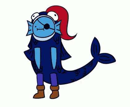 a cartoon of two fish wearing glasses and boots dancing together .