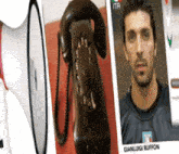 a picture of a man 's face and a picture of a telephone