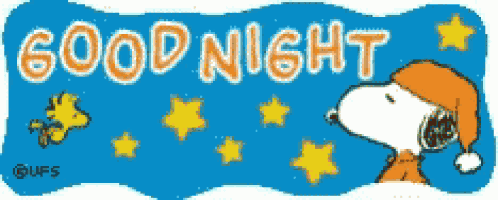 a cartoon of snoopy saying good night with stars