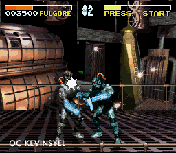 a video game is being played with two robots fighting each other