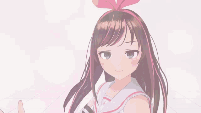 a girl with long brown hair and a pink headband