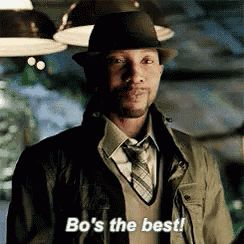 a man wearing a hat and tie is saying bo 's the best