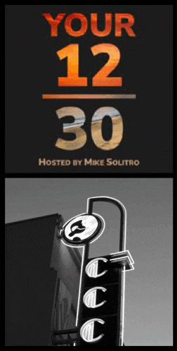 a black and white photo of a sign that says your 12 30 hosted by mike solitro
