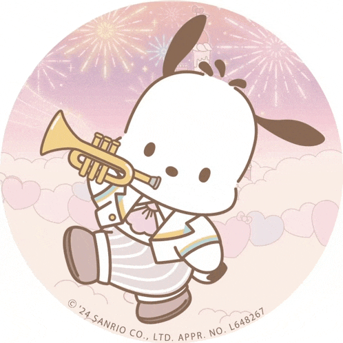 a cartoon drawing of a dog playing a trumpet with the letters l648267 below it