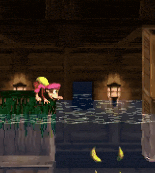 a video game scene with a frog and a monkey