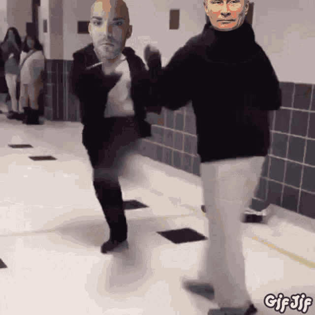 a gif of a man dancing with a man 's face on it